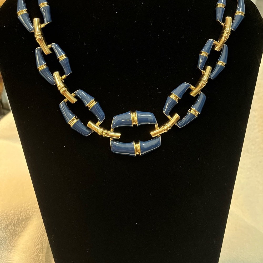 Elegant Blue and Gold Enamel Fashion Necklace